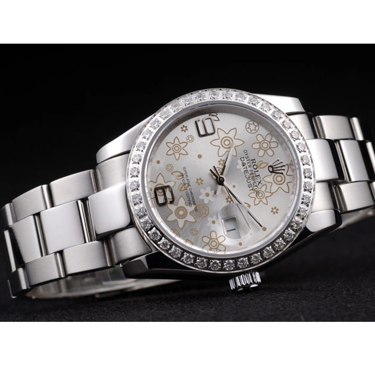 Aaa replica Dial 98081 Flowers Diamond Polished Silver Datejust Rolex Plated Steel Stainless 0521